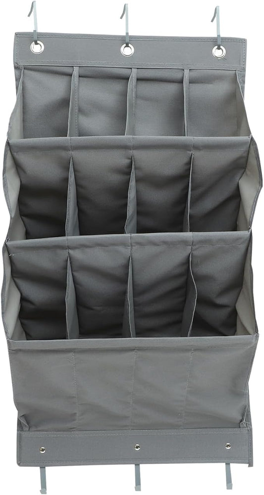 Multi-Layer Hanging Shoe Organizer over the Door Storage Bag with 12 Grey Compartments, Breathable Wall Storage Pouch for Closet and Entryway, Nail-Free Large Capacity Hanging Bag