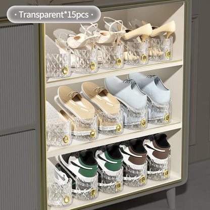 Shoe Slots Organizer, Adjustable 10 Pack Shoe Stacker for Closet Storage, Clear Double Layer Space Saver, Durable and Stackable Shoe Holder for Sneakers Heels and Flat