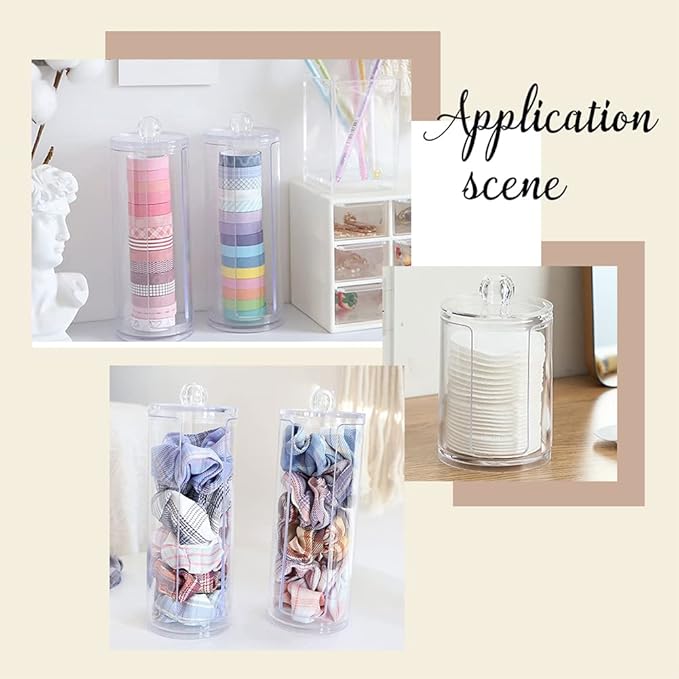 PH PandaHall 2pcs Acrylic Scrunchie Display Stand, Small Hair Ties Storage Organizer Clear Scrunchie Holder with Lid Hair Accessories Storage Rack for Women, 4.6 inch in Height