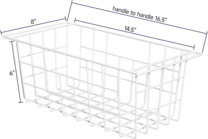 Slideep Chest Freezer Organizer Bins 16.5 Inch, Deep Upright Freezer Baskets Metal Wire Storage Container for Kitchen, White, Set of 2