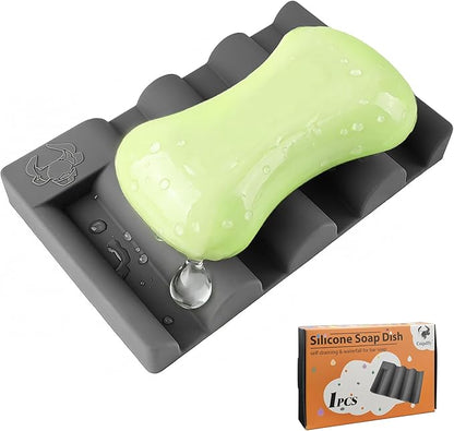 Silicone Soap Dish,Self Draining Soap Holder Perfect for Shower,Bathroom Sink,Kitchen Sink & Travel,Non-Slip Bar Soap Holder Extend Soap Life,Keep Soap Bars Dry & Easy Cleaning Grey-1Pcs