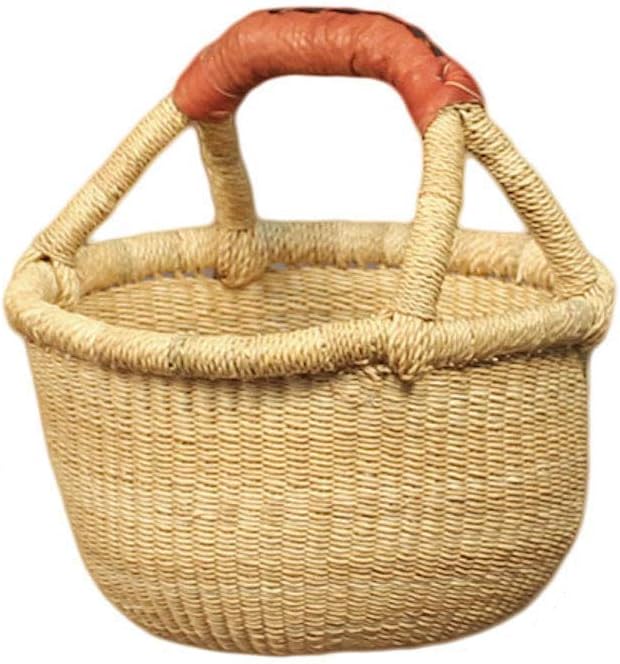 Small Round Woven Straw Basket with Handle Fair Trade Storage Organizer