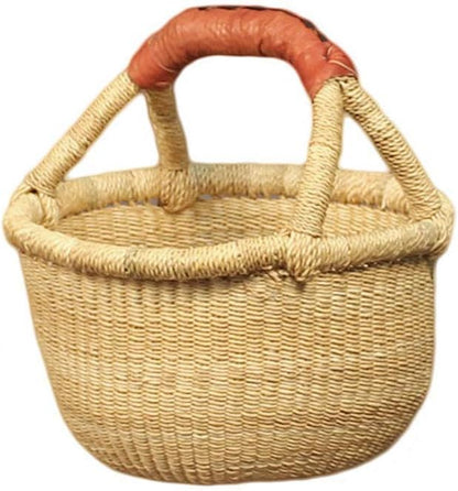 Small Round Woven Straw Basket with Handle Fair Trade Storage Organizer