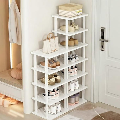 SAN HE 7-Tier Modern Bamboo Shoe Rack - Vertical, Slim, Space-Saving Shoe Organizer for Small Spaces, Closet, Entryway, Corner, Garage, Bedroom