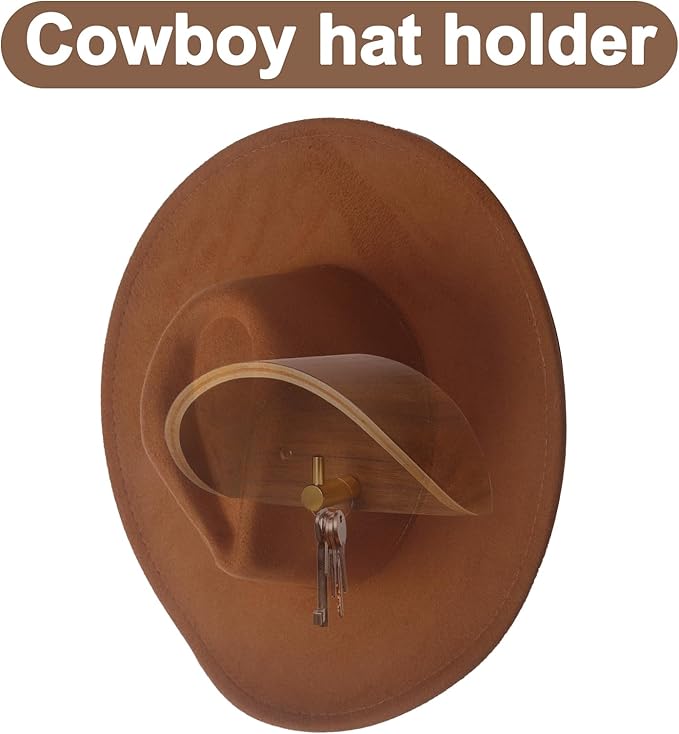 2-Pack Cowboy Hat Rack for Wall, Walnut Wood Cowboy Hat Holder & Hat Hooks for Wall, Non-Damaging Shape-Preserving Design for Wide Brim Hats, Compatible with Various Wall Surfaces