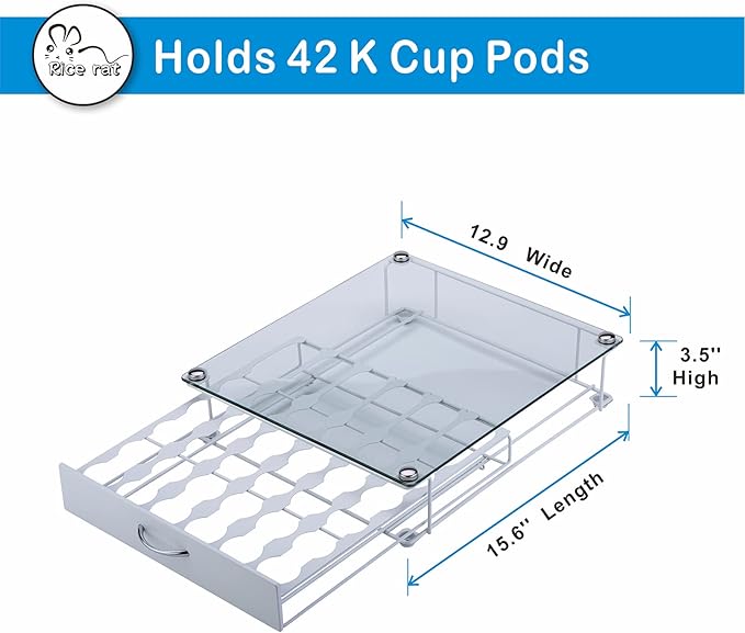 K Cup Pod Holde Glass Top Drawer,Coffee Pod Holder Capsule Display Storage compatibility 42 k-cup(white)
