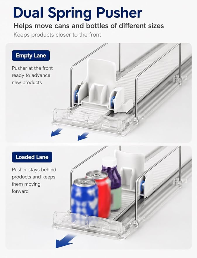 Adjustable Can Organizer for Fridge, Sliding Beverage Rack, Self-Feed Drink Storage, Front Shelf Display, Bottle and Can Holder(510 mm,3 pcs)