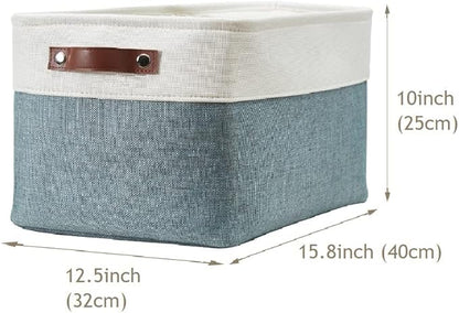 DECOMOMO Storage Bins, Extra Large Fabric Storage Baskets for Shelves, Decorative Linen Closet Organizer, 15.8 x 12.5 x 10 inches (Green & White, 3 Pack)