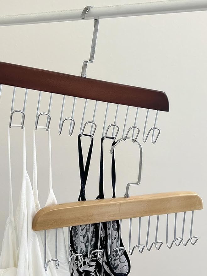 Wooden Belt Holder - Multifunctional Wooden Belt Hanger with 8 Metal Hooks - Wood Tie Scarf Rack Holder Hangers Organizer | for Hanging Belts,Tie,Scarves,neckties, Khaki