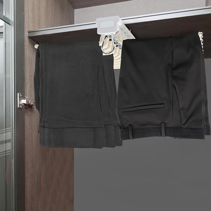 Pull Out Pants Rack,22 Arms Steel Pull Out Pants Rack Pants Hanger Bar Clothes Organizers for Closet for Space Saving and Storage Maximum Load 33lbs 23.2x18.1x3.7inch (Beige)
