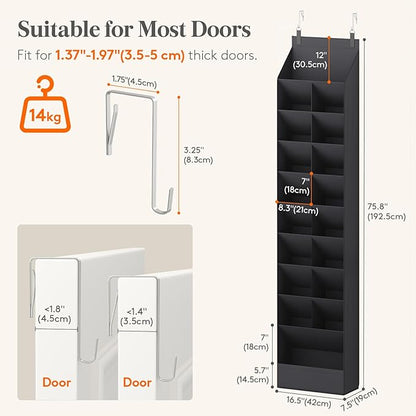 Lifewit 10 Tier Over the Door Shoe Organizer with 19 Large Deep Pockets, Fabric Hanging Shoes Shelf for Closet, Dorm Storage, Fit Up to 20 Pair Shoe Rack Holder for Sneakers, Boots, Black