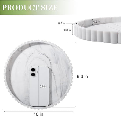 Round Bathroom Tray Silicone Kitchen Counter Decor Vanity Organizer Decorative Coffee Table Tray for Perfume, Candle, Soap Dish, 10 Inch, Marble