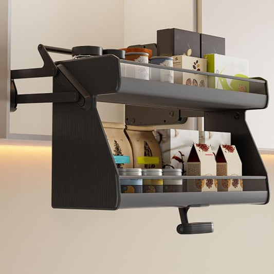2 Tier Pull Down Shelf Pull Down Cabinet Organizer Features a Removable Washable Non-Slip Mat and Ample Storage Capacity Ideal for Kitchens and Bathrooms 450x250x440mm/17.7x9.8x17.3in