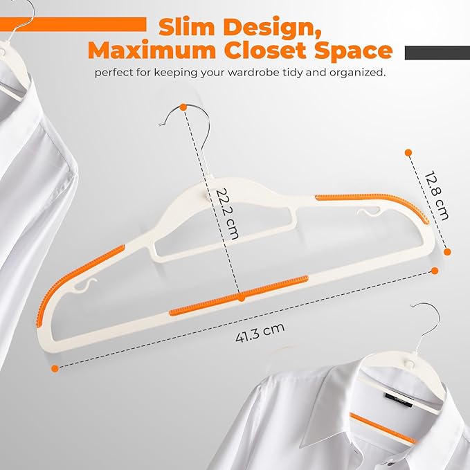 Plastic Hangers 50 Pack, Cascading Slim Space Saving Clothing Hangers with 360° Rotating Hook, Non Slip Clothes Hangers for Sweater Shirt, Heavy Duty Coat Hanger with Inner Hook for Closet, White
