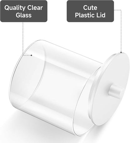 TIPGO Glass Qtip Holder Dispenser - 24 oz Clear Canister Jar, Bathroom Vanity Storage Organizer for Cotton Swabs, Pads, Floss Picks, Small Containers for Makeup Storage (White)