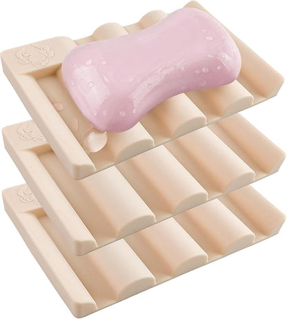 Silicone Soap Dish,Self Draining Soap Holder Perfect for Shower,Bathroom Sink,Kitchen Sink & Travel,Non-Slip Bar Soap Holder Extend Soap Life,Keep Soap Bars Dry & Easy Cleaning Pink-3Pcs