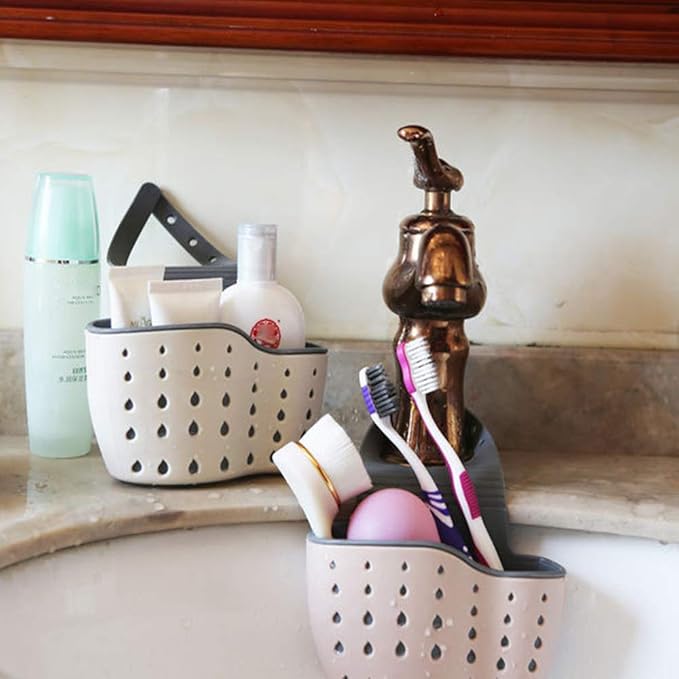 Qtopun Sponge Holder for Sink, 3 Pack Sink Caddy Organizer With 3 Hooks Kitchen Dishcloth Holder With Adjustable Strap Bathroom Soap Hanging Strainer Tootthbrush Bag