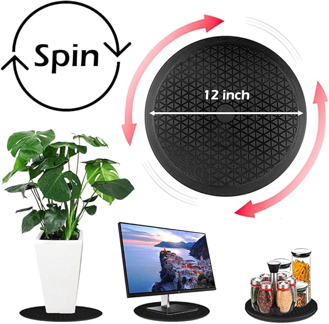 Lazy Susan Turntable Organizer - 12 Inch Heavy Duty Rotating Swivel Stand with Steel Ball Bearings for Spice Cabinets, Flat Panel Monitor, TV, Painting, Display, Potted Plants (Black)