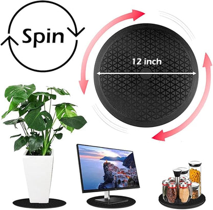 Lazy Susan Turntable Organizer - 12 Inch Heavy Duty Rotating Swivel Stand with Steel Ball Bearings for Spice Cabinets, Flat Panel Monitor, TV, Painting, Display, Potted Plants (Black)