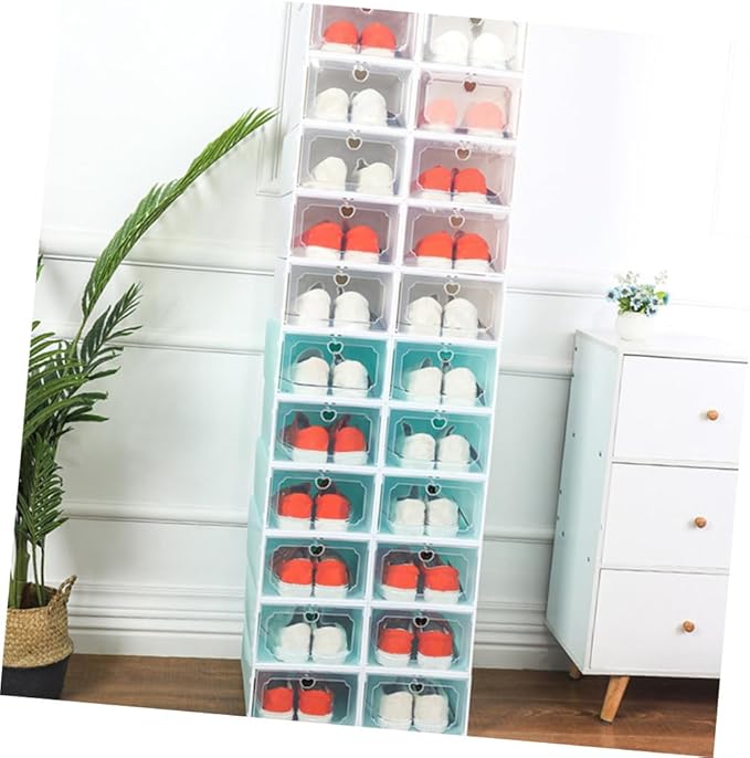 INOOMP Creative Shoes Box Large Capacity Drawer-type Shoe Organizer Thickened Plastic Storage Case 6pcs Stackable Storage Boxes for Closet and Home