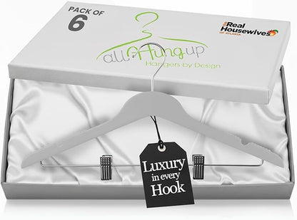 All Hung Up Hangers Slim Plastic Clothes Hangers with Clips, Space-Saving Design with Non-Slip Grip, Durable for Everyday Use, Clear, 6pcs