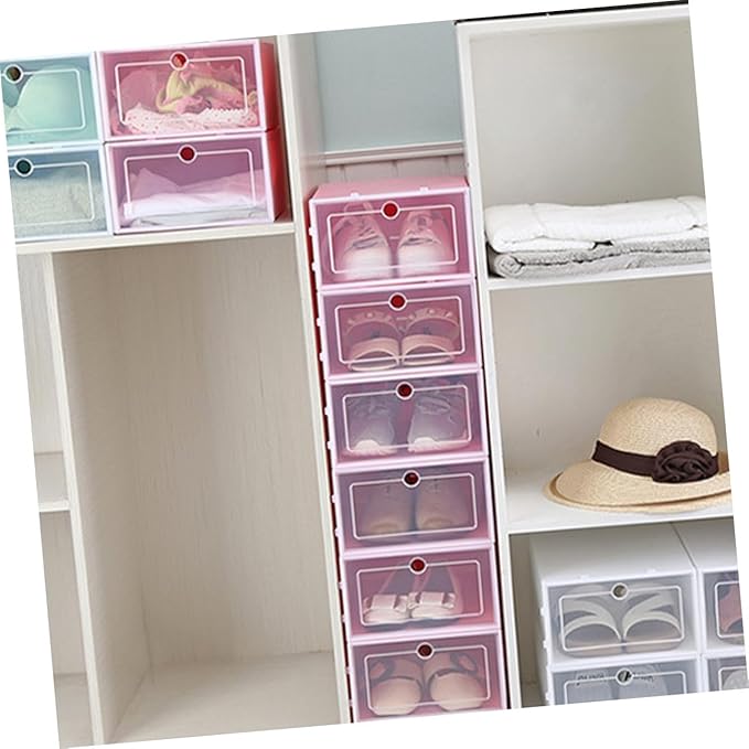 6PCS Stackable Transparent Shoes Storage Box Large Blue Thicken Plastic Shoe Organizer for Closet Entryway Under Bed Storage Container