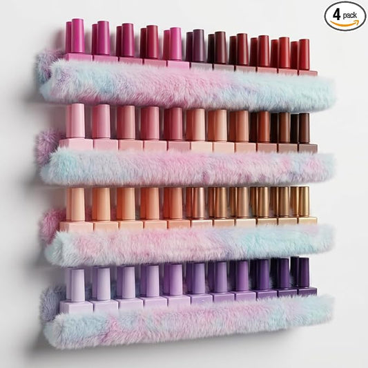 Care&More YJ 15 Inch Nail Polish Shelves, 4-Pack Fuzzy Display Nail Polish Rack for Storing Nail Bottles, Sunglasses, Essential Oils, Plush Soft (Purple)