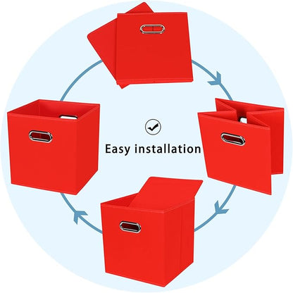 Fabric Cubby Storage Bins,13x13x13 Inches,Cube Organizer Bin Foldable Storage Boxes with Dual Handles Fabric Organizer Box and collapsible Storage basket,Set of 8,Red