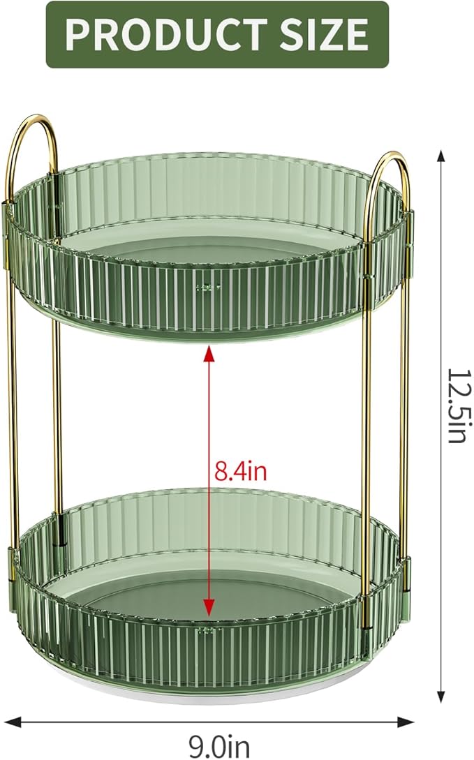 360° Rotating Makeup Organizer, Large Capacity Skincare Organizer, 2 Tier Cosmetic Skin Care Perfume Dresser Organizer, Fits Cosmetics, Perfume, Skin Care, Lipstick
