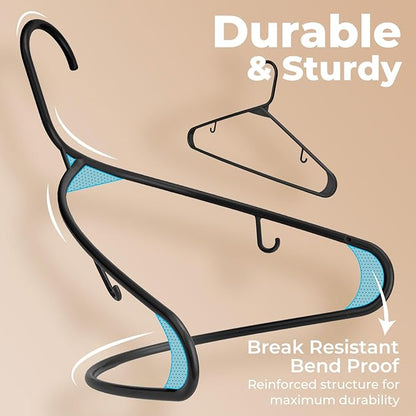 HOUSE DAY Black Plastic Hangers 50 Pack, Plastic Clothes Hangers with Built-in Hooks, Durable and Strong Plastic Coat Hangers for Closet, Space Saving Clothing Hanger for Shirts, Coats, Skirt, Dress