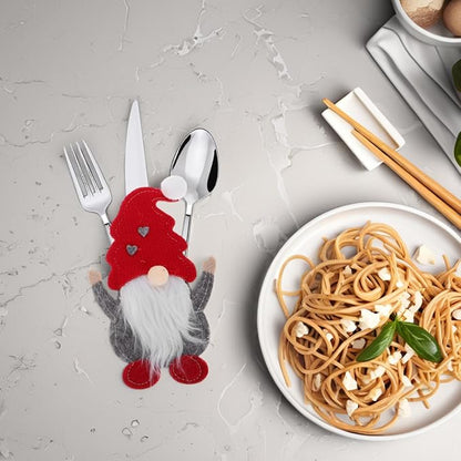 Luxshiny 12pcs Christmas Tableware Bags Gnome Cutlery Bags Xmas Cutlery Pouch Cover Holiday Table Flatware Pouches for Chopsticks Spoon Fork Christmas Table Decorations