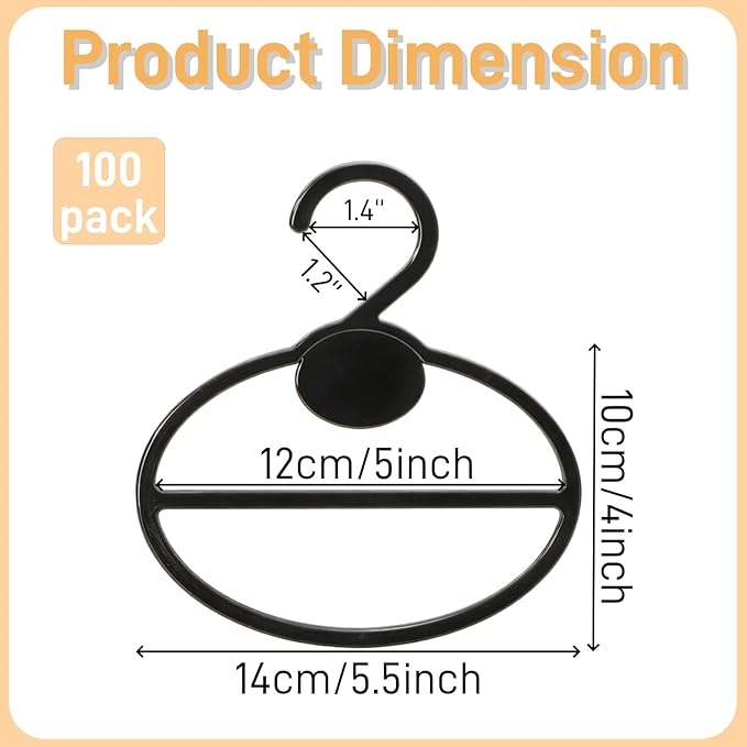 ZAVOOS 100 Pack Scarf Hanger, 5.5 Inch Plastic Scarf Organizer Space Saving for Closet, Black Multi-Functional Tie Belt Hanging Rack Holder Bulk for Multiple Scarves, Wardrobe Storage