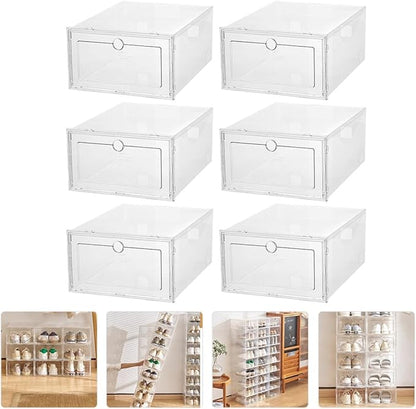 Stackable Shoe Storage Boxes, 6pcs Plastic Drawer-Type Footwear Organizers with Dustproof and Moisture-Resistant Design for Closet and Home Storage