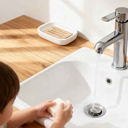 Soap Dish, Resin Wooden Double-Layer Drainage Bathroom Soap Dish, Suitable for Showers, Bathroom Sinks, and Kitchen Countertops (White)