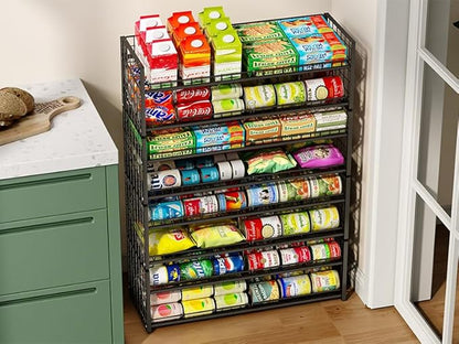 3 Tier Stackable Can Rack Organizer for Pantry Shelf, Adjustable Extra-Long Can Holder for Kitchen Storage, Sturdy Standing Rolling Can Dispenser for Canned Food Goods Drink Soup up to 96, Black