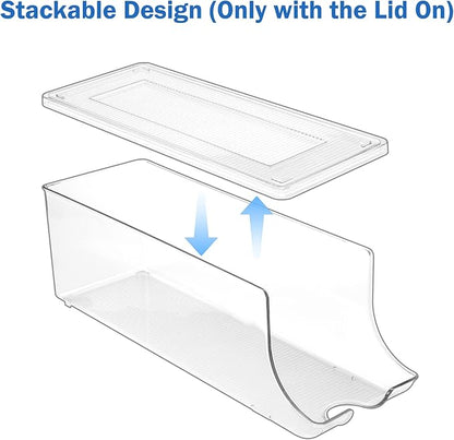 Puricon 2 Pack Soda Can Organizer Dispenser for Refrigerator, Plastic Canned Food Pop Beverage Container Holder Storage Bin with Lid for Freezer Rack Pantry Cabinet Cupboard Kitchen -Standard