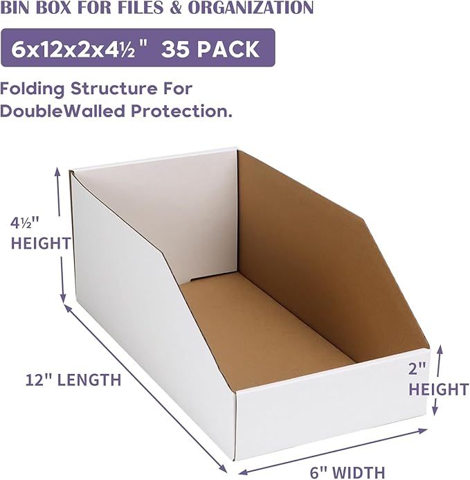 EXYGLO Cardboard Boxes, Pack of 35 Corrugated Storage Bins 12x6x4.5 inch Pantry Organizer Bins for Shelves Garage Office Organization