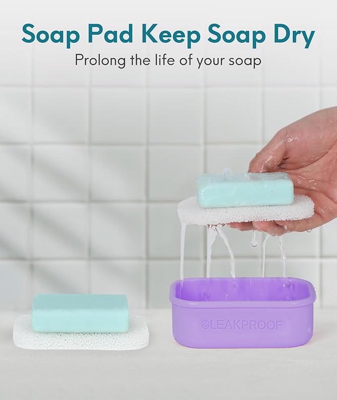 Quatish Compact Leakproof Travel Soap Case, Silicone Soap Box with Draining Layer, Enhanced Soap Container, Suitable for Camping, Gym, Bathroom, Outdoor Essentials, Purple