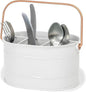 Red Co. 10" x 7" Enameled Metal Utensil Caddy & Countertop Flatware Organizer with Handle, Farmhouse White/Rose Gold