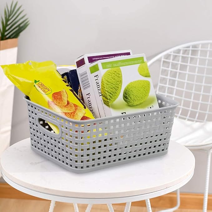 6-Pack Plastic Weave Rattan Basket Bin for Storage, Small Baskets