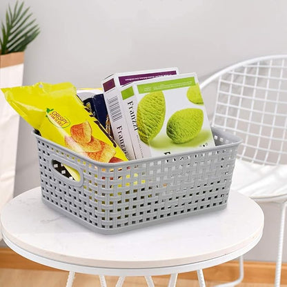 6-Pack Plastic Weave Rattan Basket Bin for Storage, Small Baskets
