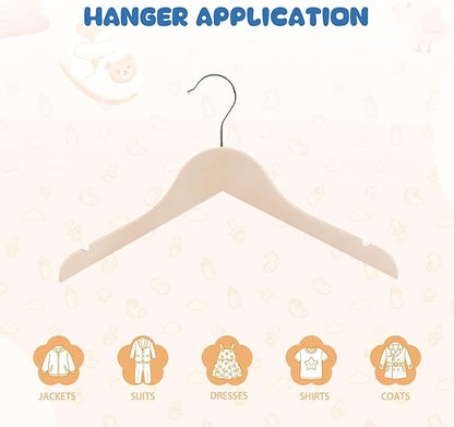 Kids Wood Hangers Without Bar, 24 Pack Baby Children Wooden Hangers with 360° Rotatable Hook for Dress, Coats, and Jacket, Space-Saving Design for Toddler Closet Organization(Natural)