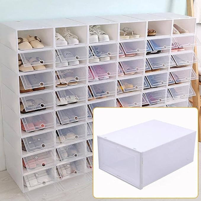 for Optional 20/24x Shoe Box Organizer Foldable Storage Plastic Clear Box Stackable