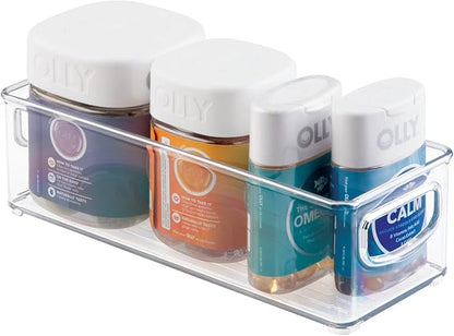 mDesign Plastic Bathroom Storage Container Bins w/ Handles - Closet, Cabinet, Vanity, Cupboard Shelf Organization, Hair Tools Accessory Organizer - Ligne Collection; Clear, 10x4x3 (Pack of 1)
