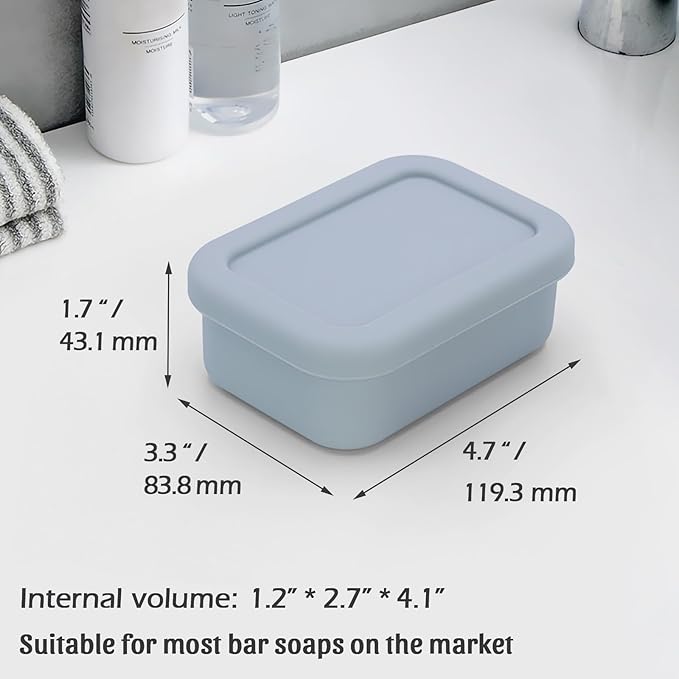AIDIMMING Enhanced Leak-Proof Silicone Soap Case with Drainage Layer. Portable Travel Soap Container for Camping,Gym .Shatterproof Compact Bar Soap Holder (Light Gray)