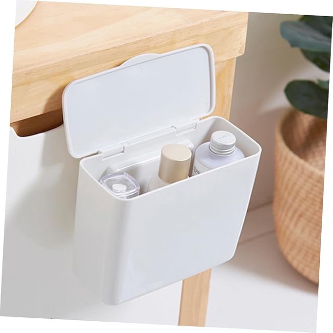 WOONEKY Cabinet Door Hanging Cosmetic Storage Box with Lid Multifunctional Plastic Sundries Organizer for Bathroom -Saving Design Easy Installation White