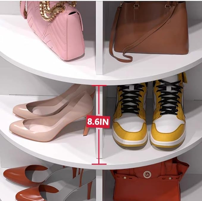 Shoe Organizer 6-Tier Spinning Shoe Rack - 360° Rotating Storage Organizer for 20-30 Pairs, Space Saving Narrow Design for Entryway/Closet Closet Handbag Display Rotate (White04)