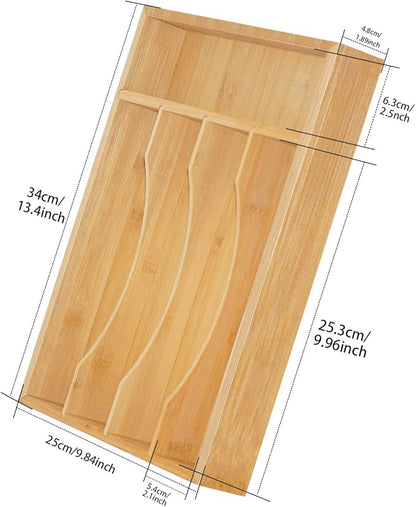 Krismax Bamboo Silverware Drawer Organizer，5 slots Wood Storage Containers, Junk Drawer Divider Organzers, Untensils Cutlery Tray, Kitchen Flatware