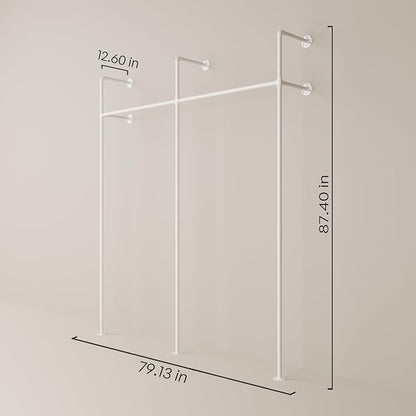 pamo White Clothing Rack Wall Mounted – Pipe Closet System in White Powder-Coated Steel – 79" W × 87" H, 530 lbs – Walk-In Closet & Bedroom
