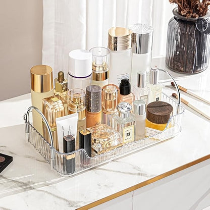 Clear Vanity Tray Organizer - 1 Tier for Bathroom Counter, Skincare & Makeup, Toiletries, Lotions, Perfumes